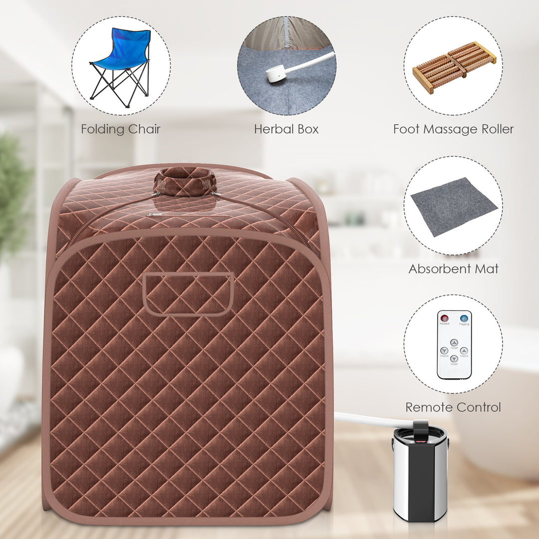 Costway - Portable Steam Sauna Brown - Coffee_6