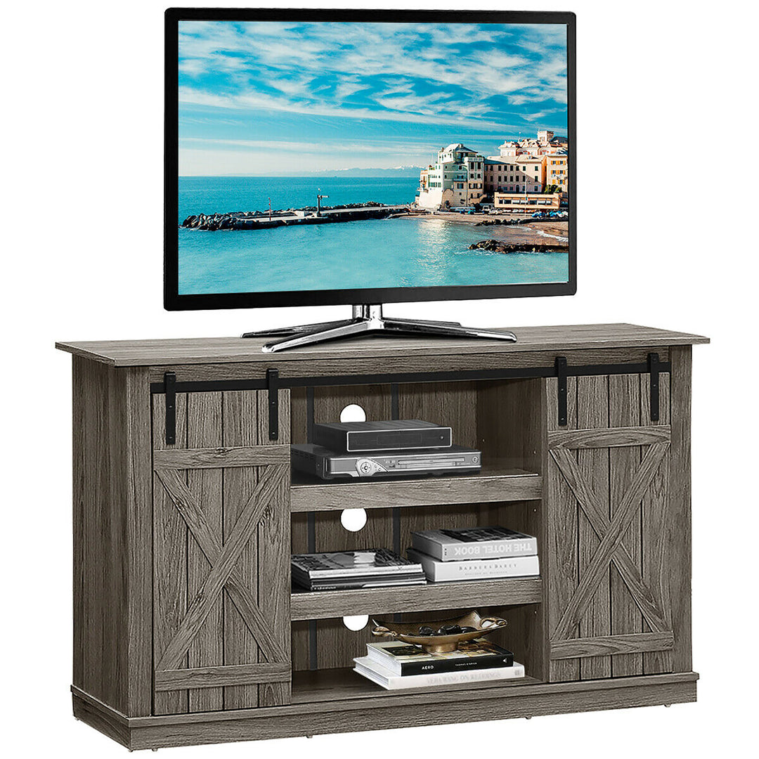 Costway - Sliding Barn TV Stand Console Table for TV's Up to 60'' Entertainment Center Grey - Gray_0