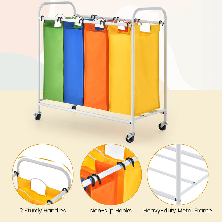 Costway 4 Bag Laundry Sorter Cart Clothes Hamper Storage Organizer Removable Bags Wheel - Multi_5