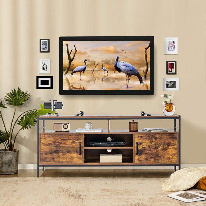 Costway - Industrial TV Stand for TVs up to 65'' Media Center w/ Cabinets & Adjustable Shelf - Rustic Brown_3