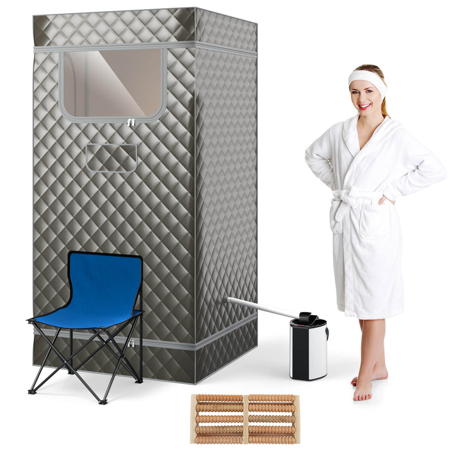 Costway - Portable Steam Sauna for Home Full Body Sauna Box with 3L Steam Generator - Gray_0