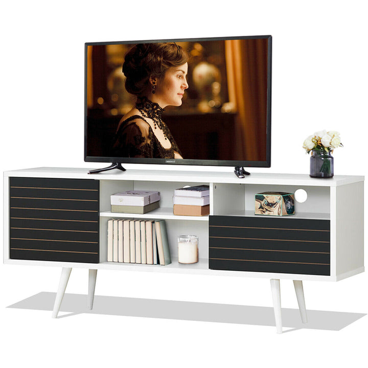 Costway - Modern TV Stand/Console Cabinet 3 Shelves Storage Drawer Splayed Leg Black/White - White/Black_0