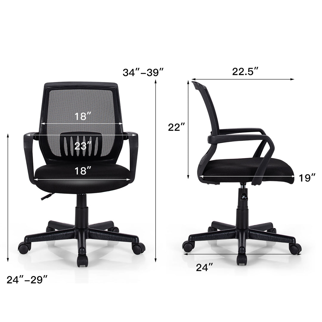 Costway - Mid-Back Mesh Office Chair Height Adjustable Executive Chair with Lumbar Support - Black_2