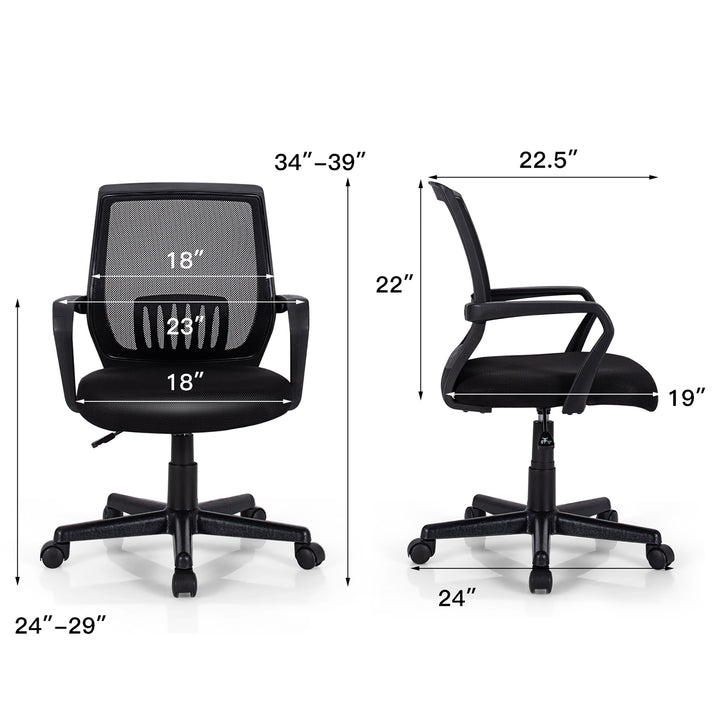 Costway - Mid-Back Mesh Office Chair Height Adjustable Executive Chair with Lumbar Support - Black_2