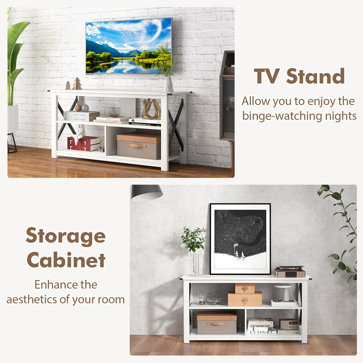 Costway - Modern Entertainment Center Farmhouse TV Stand for TV's up to 55''w/ Open Shelves White - White_8