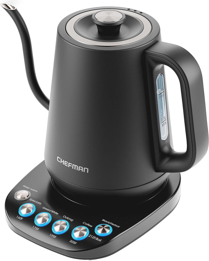 Chefman Electric 0.8L Gooseneck Kettle w/ 5 Preset Temperatures, Keep Warm Function - Black - Black_3