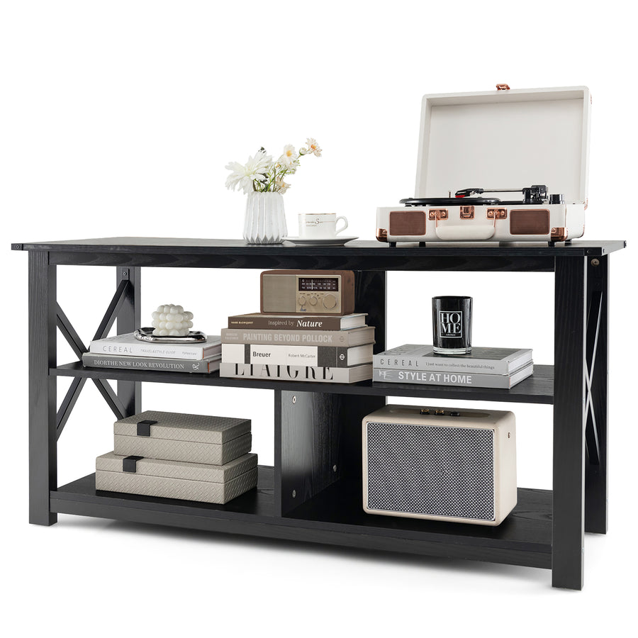 Costway - Modern Entertainment Center Farmhouse TV Stand for TV's up to 55''w/ Open Shelves Black - Black_0