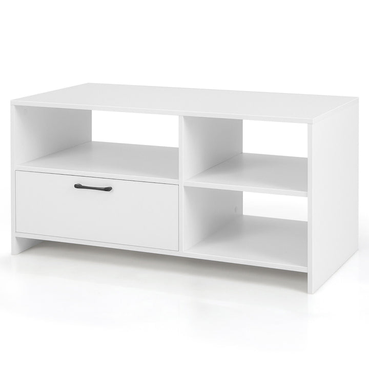 Costway - TV Stand Modern Media Console Table w/ Drawer & 3 Compartments for TVs up to 50'' - White_9