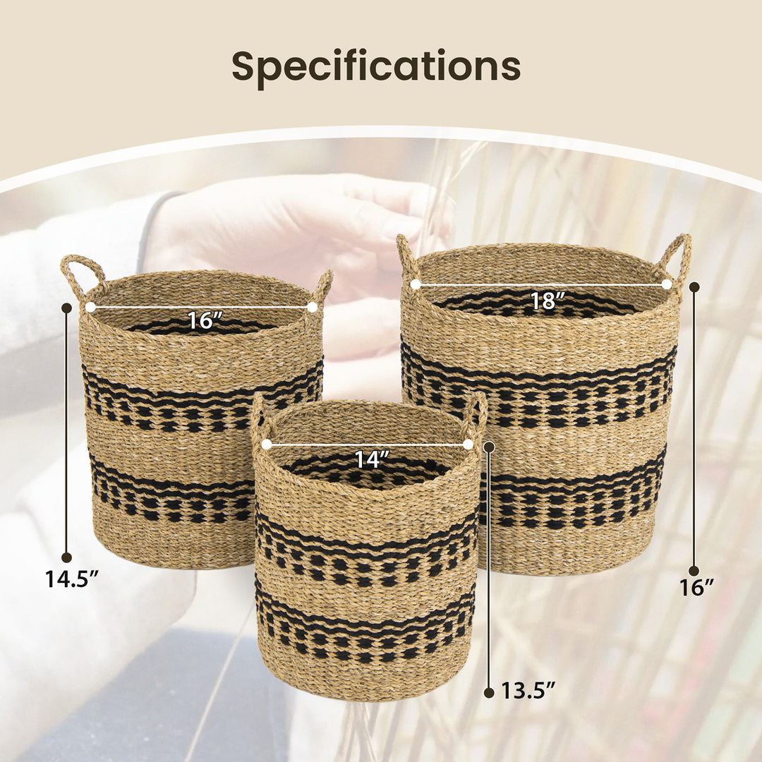 Costway Seagrass Basket Set of 3 Stackable Storage Bins w/ Handles Home Organizers - Natural_2