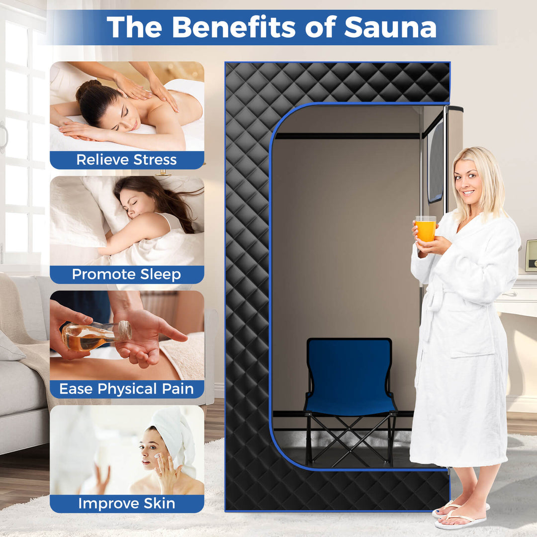 Costway - Portable Steam Sauna for Home Full Body Sauna Box with 3L Steam Generator - Black_7