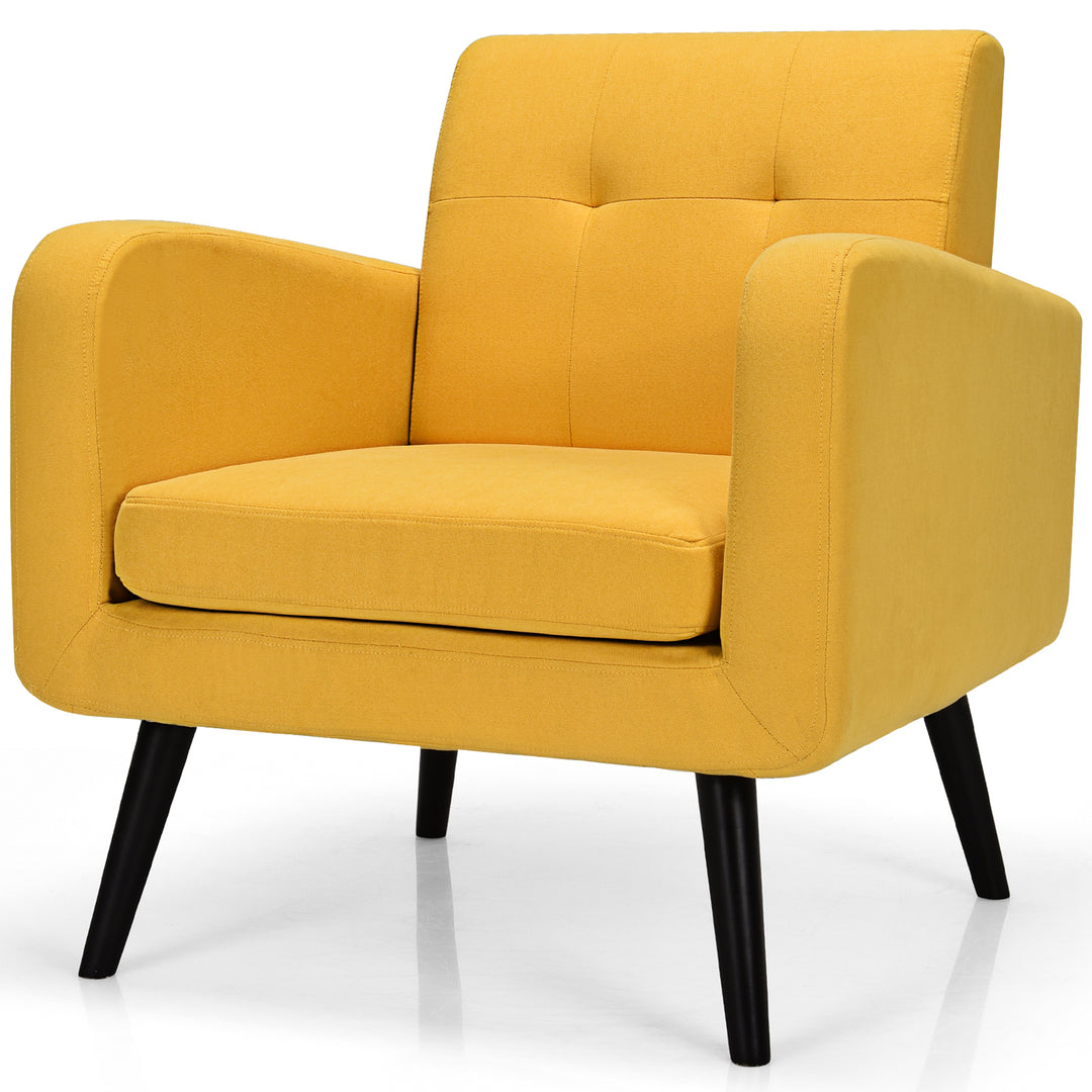 Costway - Accent Armchair Single Sofa Chair Home Office with Wooden Legs (2pc) - Yellow_4