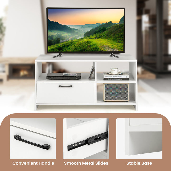 Costway - TV Stand Modern Media Console Table w/ Drawer & 3 Compartments for TVs up to 50'' - White_8