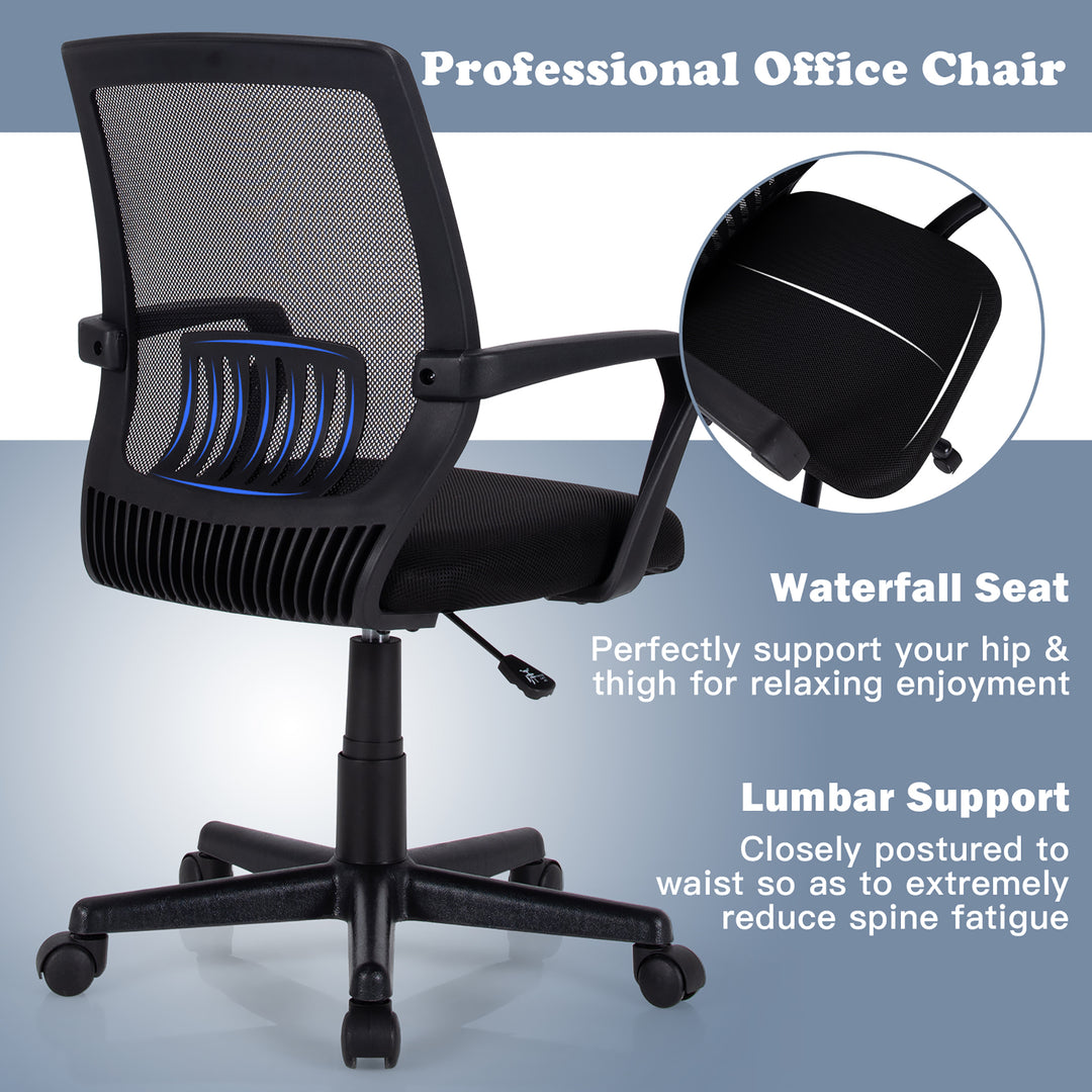 Costway - Mid-Back Mesh Office Chair Height Adjustable Executive Chair with Lumbar Support - Black_6