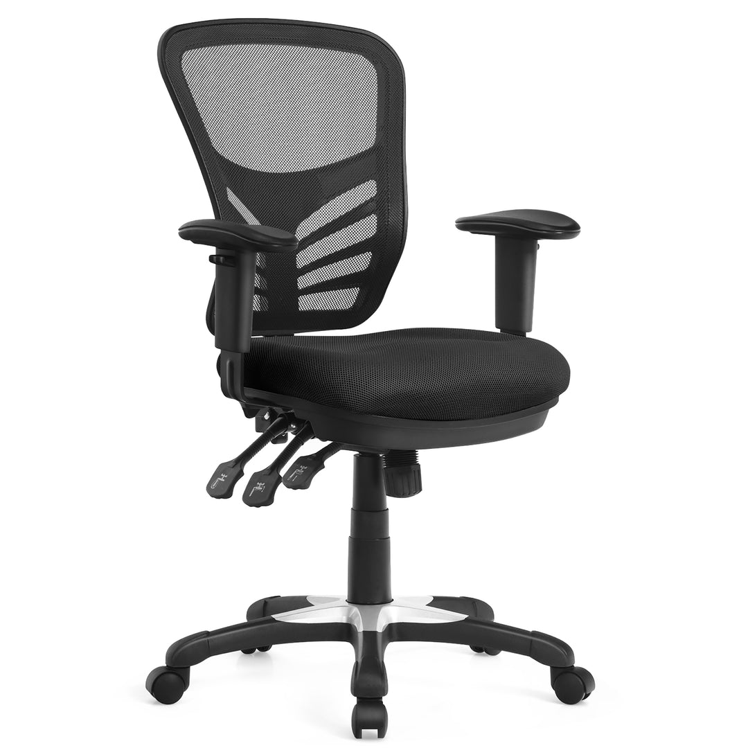 Costway - Mesh Office Chair 3-Paddle Computer Desk Chair with Adjustable Seat - Black_0