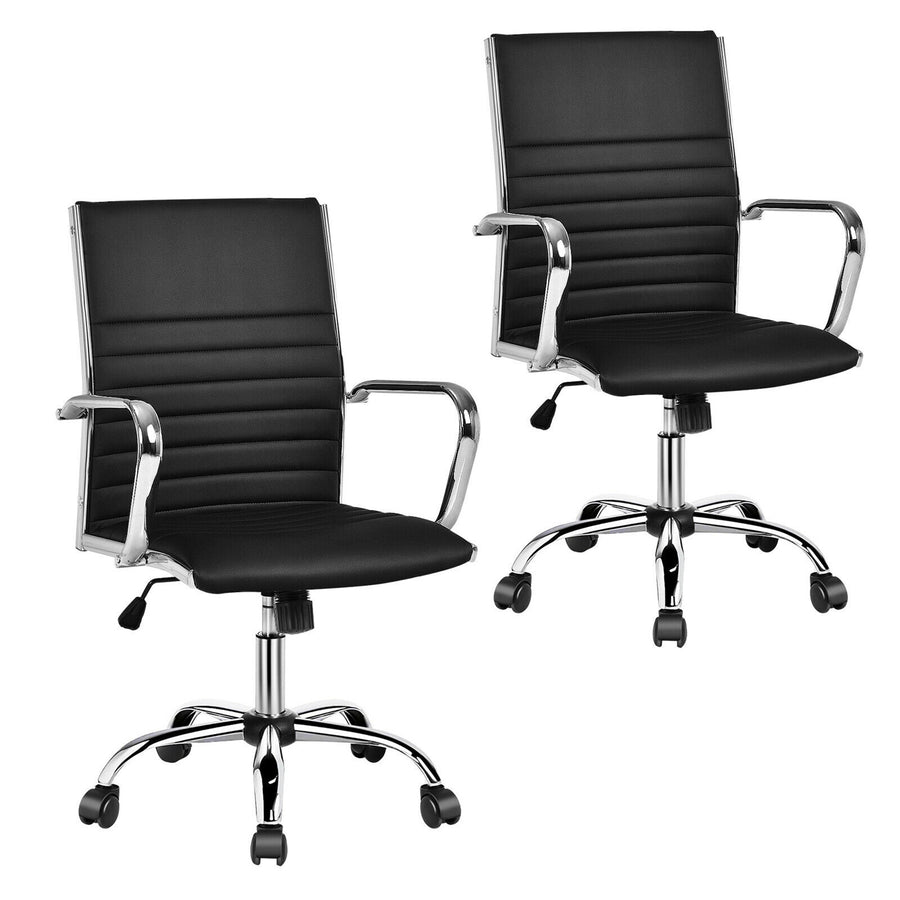 Costway - PU Leather Office Chair High Back Conference Task Chair (Set of 2) - Black_0