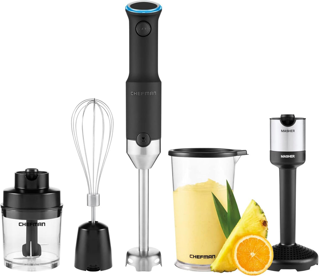 Chefman Cordless 5-in-1 Immersion Blender Set, Ice Crushing, Masher, Whisk, Chopper, Stainless Steel - Black_0