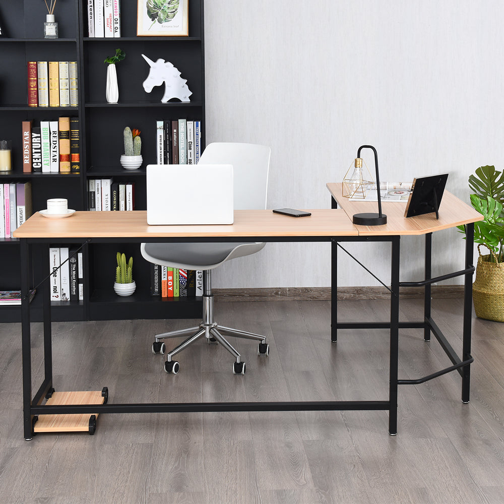 Costway - L-Shaped Computer Desk Corner Workstation Study Gaming Table Home Office - Natural_1