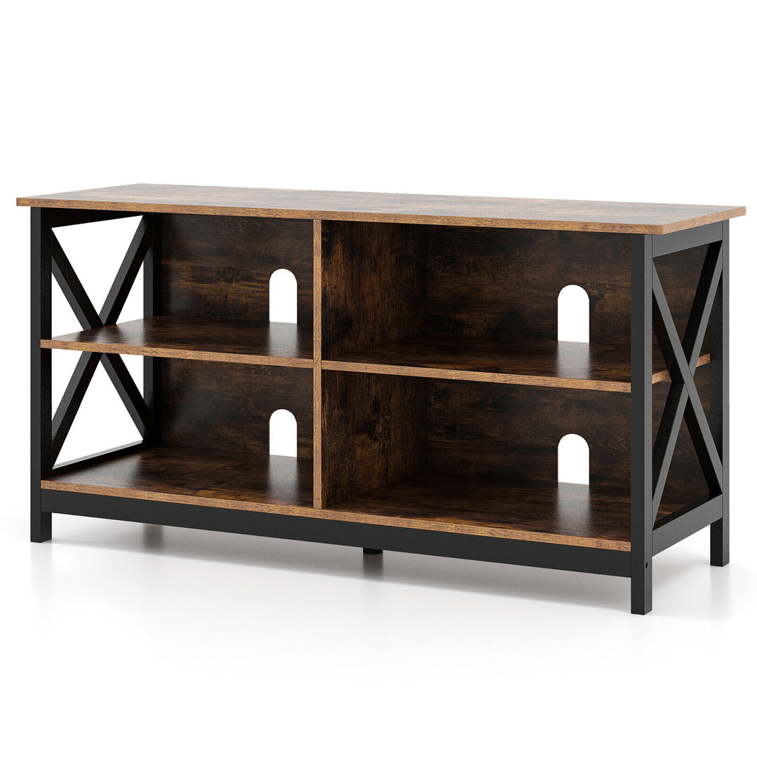 Costway - TV Stand for TVs up to 55'' Entertainment Center w/ Storage Shelves Rustic Brown - Rustic Brown/Black_9