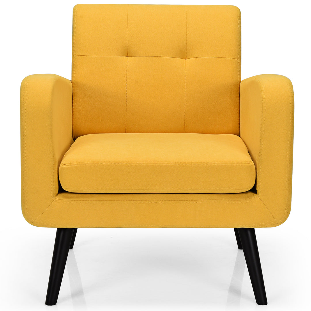 Costway - Accent Armchair Single Sofa Chair Home Office with Wooden Legs (2pc) - Yellow_5