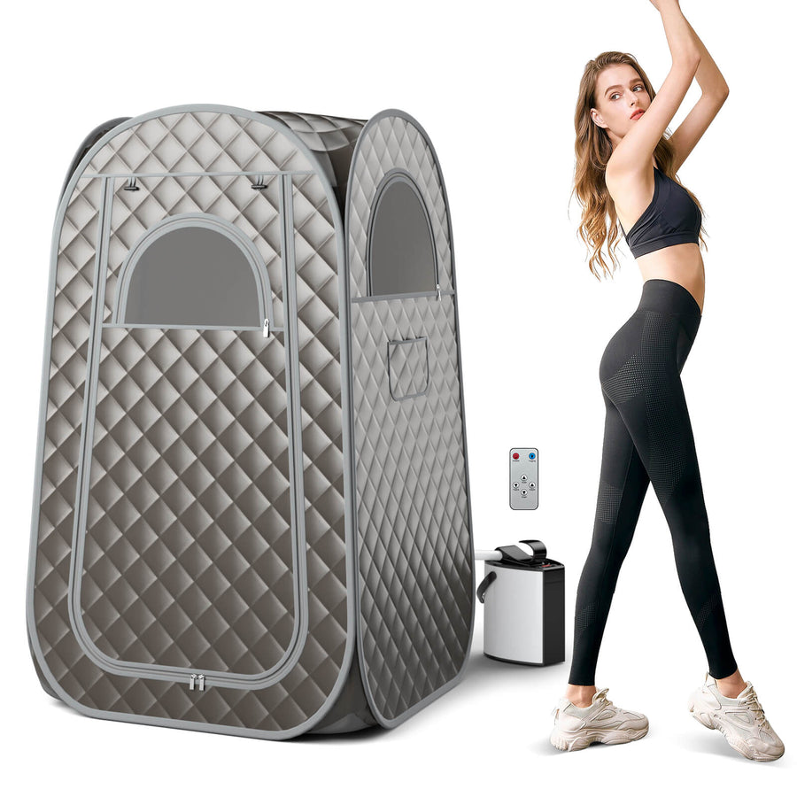 Costway - Portable Home Sauna Full Body Steam Sauna Tent with 3L Steam Generator - Gray_0