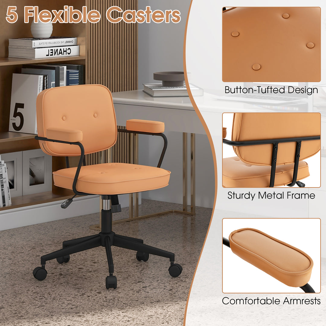 Costway - PU Leather Office Chair Adjustable Swivel Leisure Desk Chair with Armrest - Orange_10