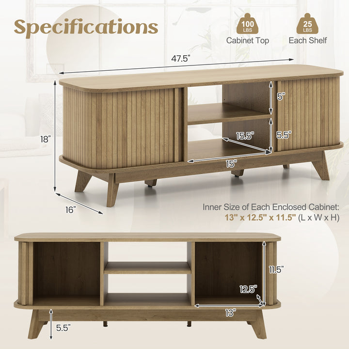 Costway - TV Stand for TV up to 55 Inch Television Cabinet with 2 Open Shelves Sliding Doors - Oak_2