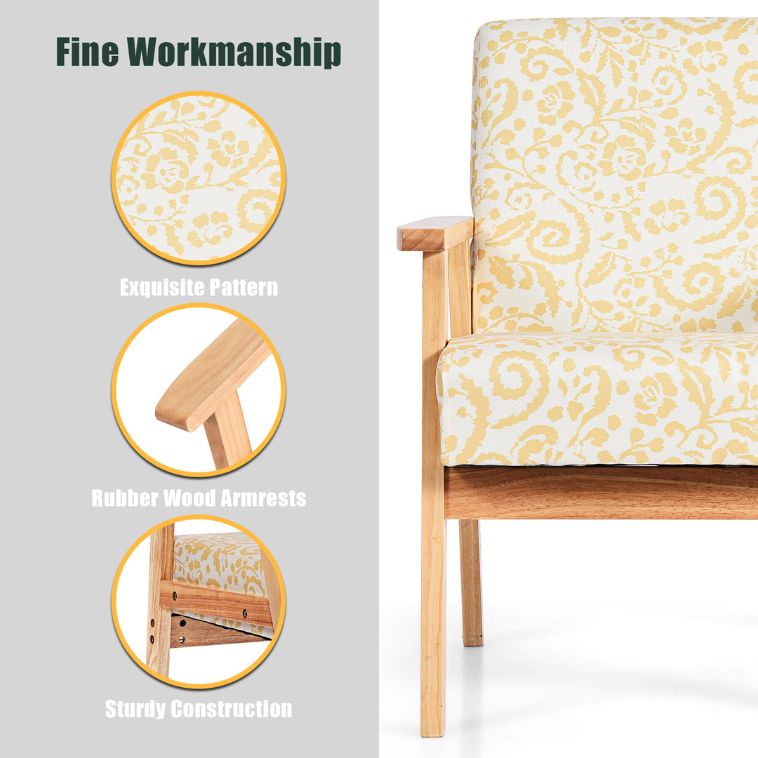 Costway - Accent Armchair Upholstered Chair Home Office with Wooden Frame (2pc) - Yellow_8