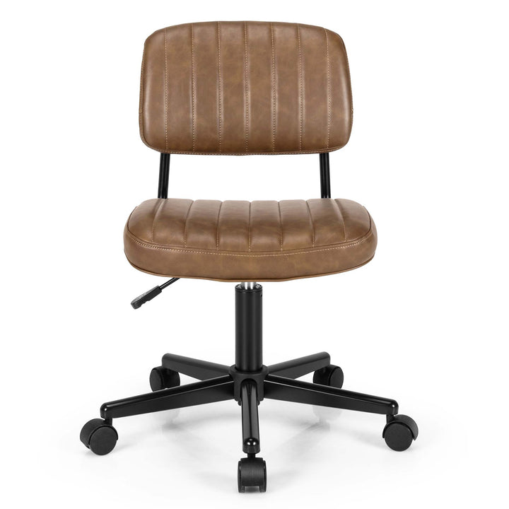 Costway - PU Leather Office Chair Adjustable Swivel Task Chair with Backrest (2pc) - Brown_9