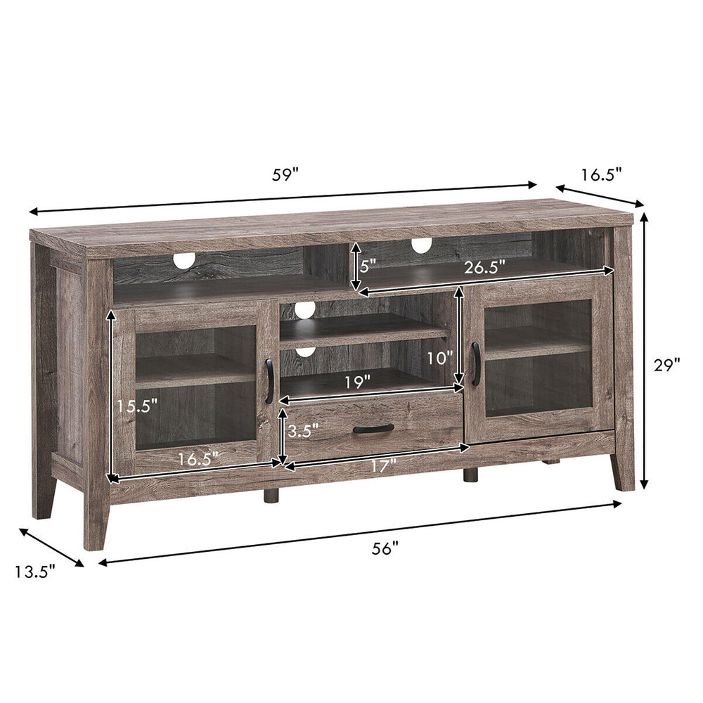 Costway - TV Stand Tall Entertainment Center Hold up to 65'' TV w/ Glass Storage & Drawer - Walnut_1