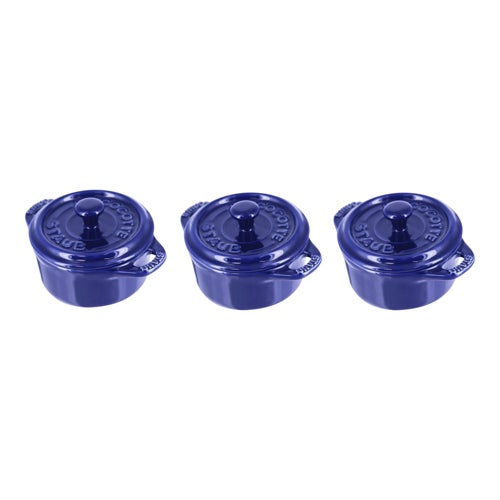 3pc Ceramic Mini Round Cocotte Set, Dark Blue_0