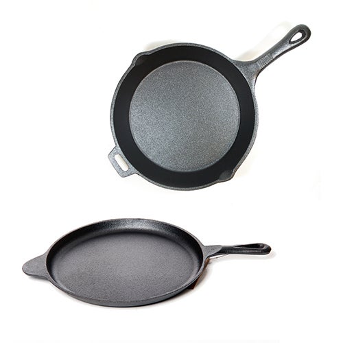 2pc 10.5" Pre Seasoned Cast Iron Skillet/Griddle Set_0