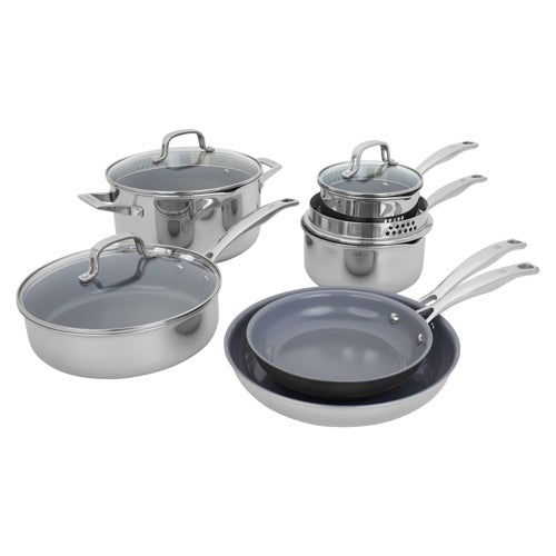 Clad H3 10pc Stainless Steel Ceramic Nonstick Cookware Set_0