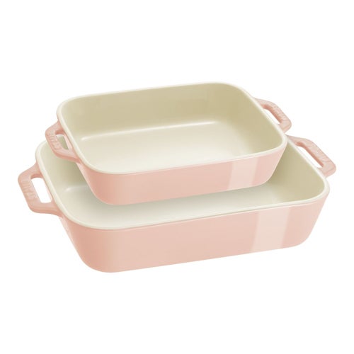 2pc Ceramic Rectangular Baking Dish Set, Light Pink_0