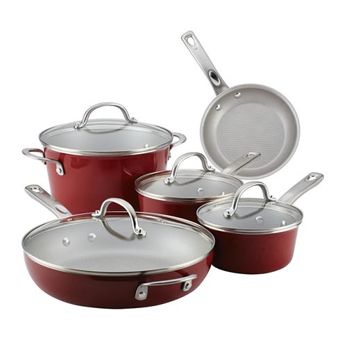 9pc Home Collection Porcelain Enamel Nonstick Cookware Set Sienna Red_0