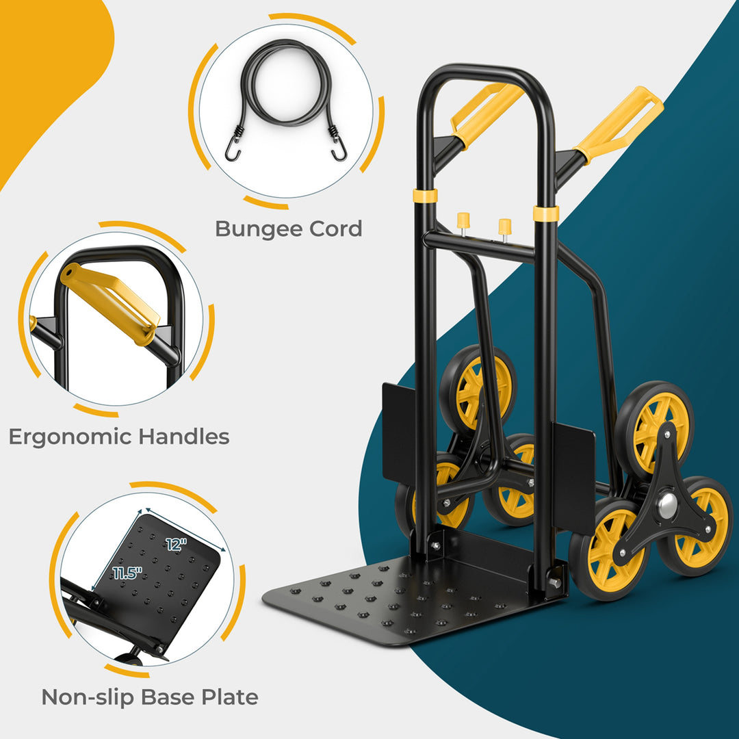 Costway - Stair Climber Hand Truck with Telescoping Handle and Rubber Wheels with 350 Lb Capacity - Black/Yellow_9