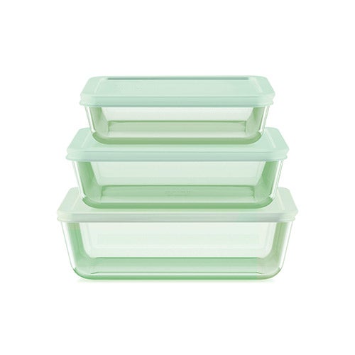 6pc Simply Store Rectangular Tinted Glass Food Storage Set, Green Lids_0