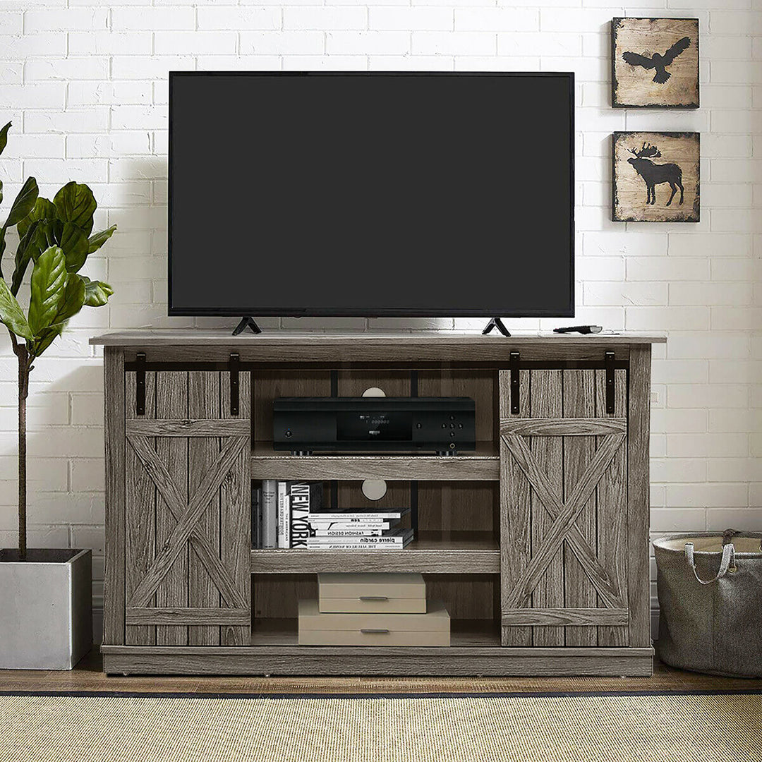 Costway - Sliding Barn TV Stand Console Table for TV's Up to 60'' Entertainment Center Grey - Gray_1