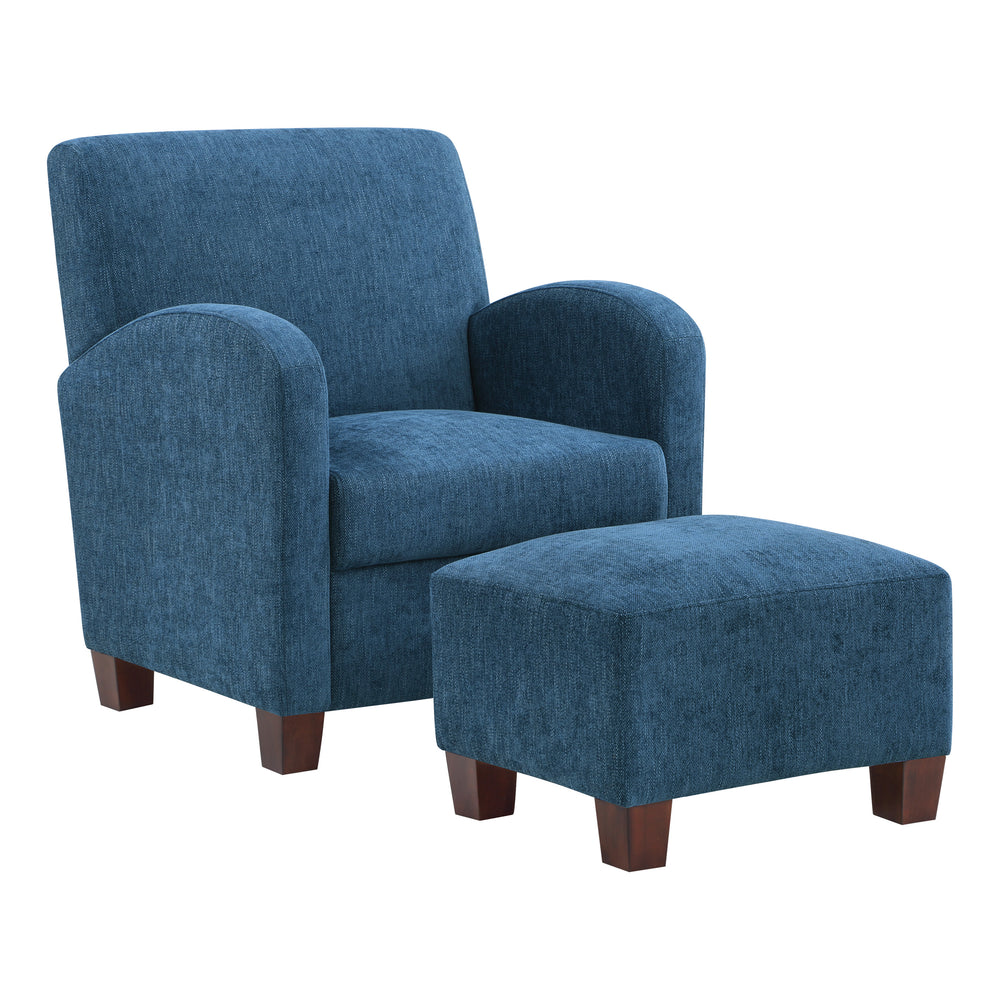 OSP Home Furnishings - Aiden Chair & Ottoman Herringbone - Navy_1