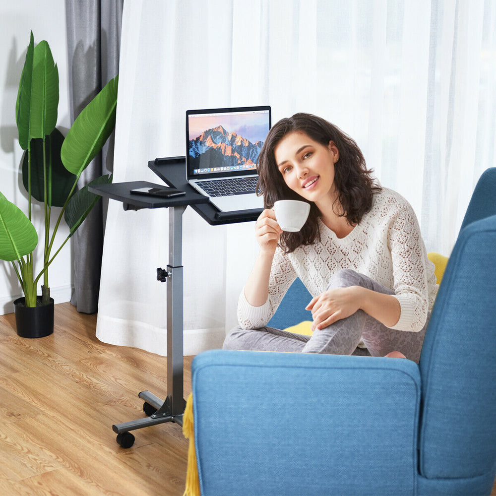 Costway - Mobile Standing Desk Height Adjustable Sit to Stand Laptop Desk - Silver/Black_1