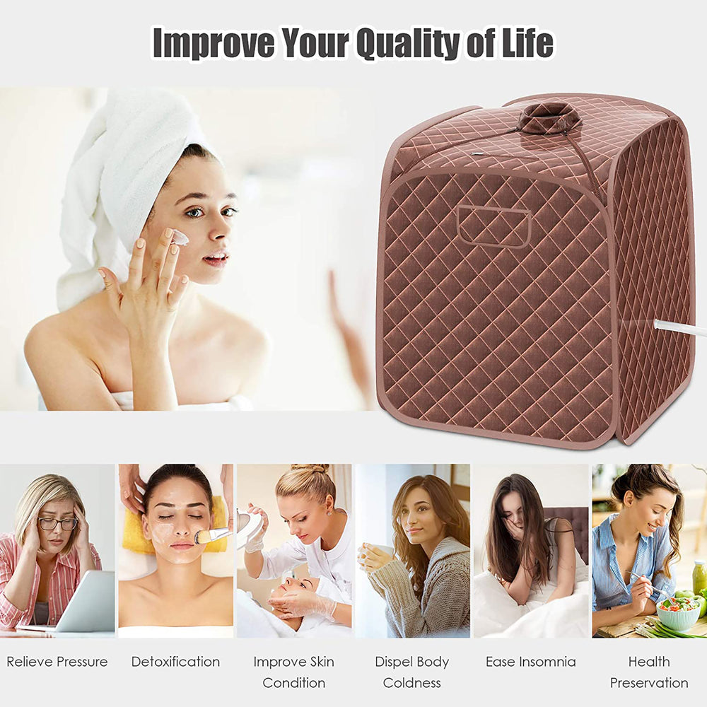 Costway - Portable Steam Sauna Brown - Coffee_1