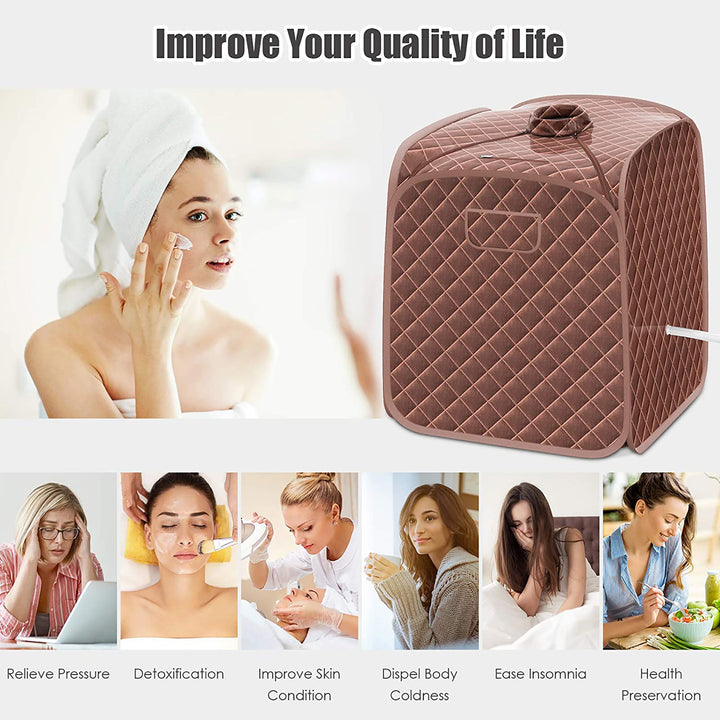 Costway - Portable Steam Sauna Brown - Coffee_1