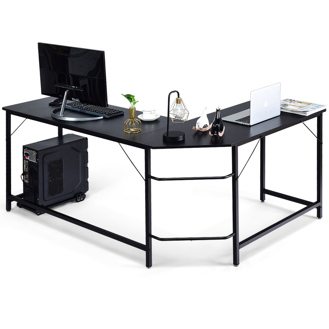 Costway - L-Shaped Computer Desk Corner Workstation Study Gaming Table Home Office - Black_7