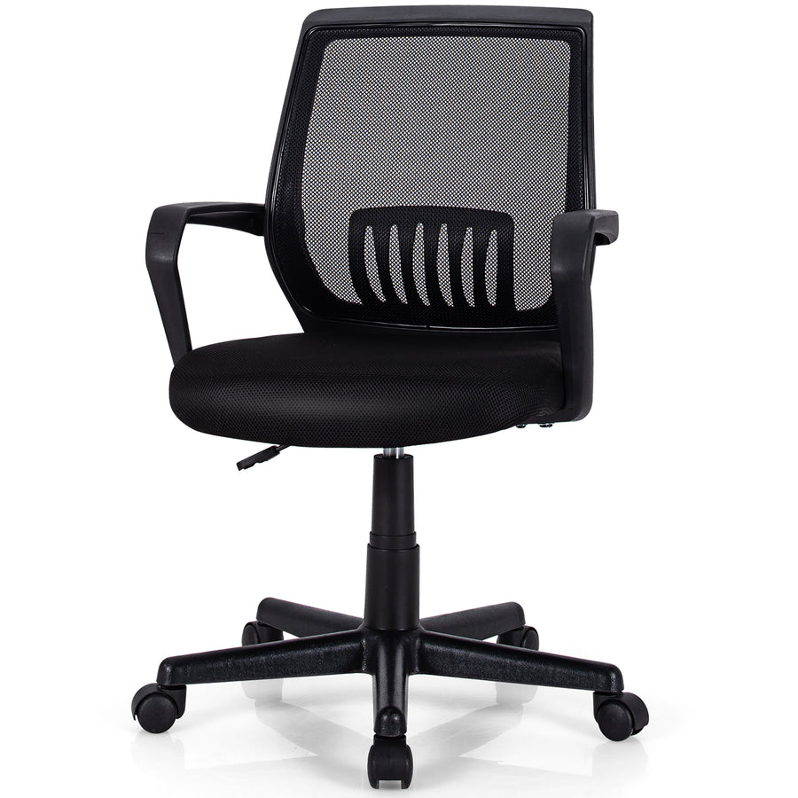 Costway - Mid-Back Mesh Office Chair Height Adjustable Executive Chair with Lumbar Support - Black_0