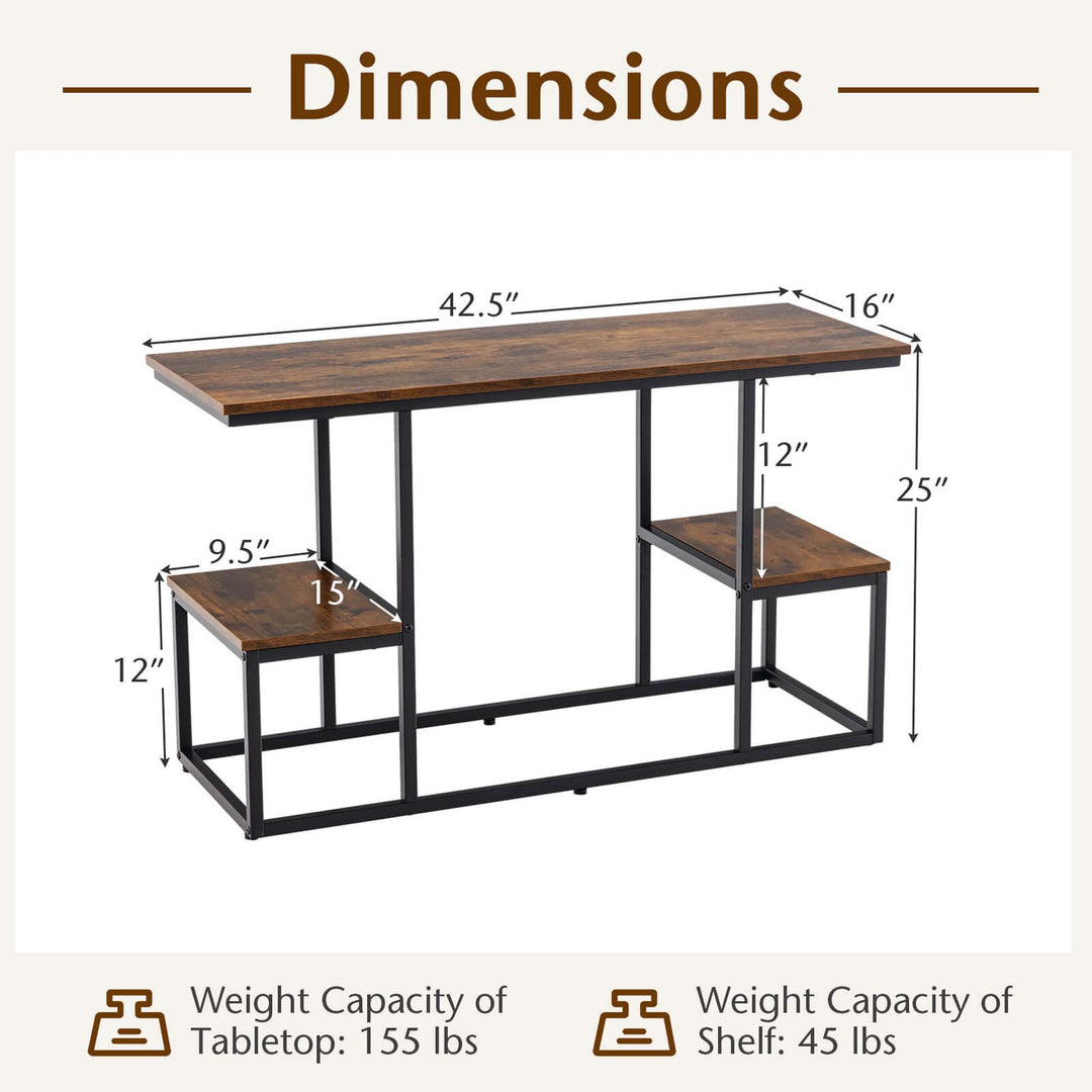 Costway - Rustic TV Console Table for 50" TVs Industrial Sofa Table with Open Storage Shelves Rustic Brown - Rustic Brown_2