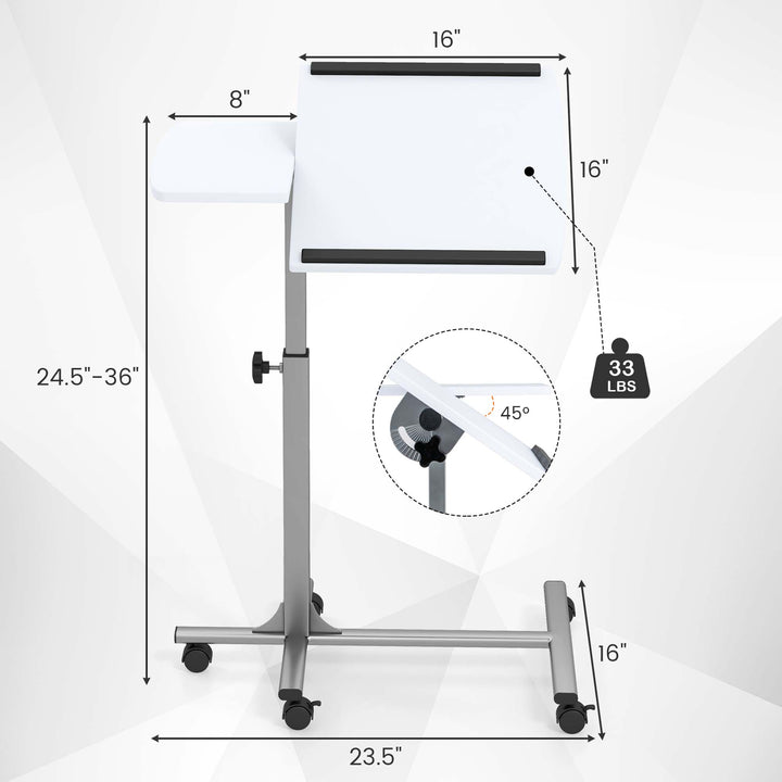 Costway - Mobile Standing Desk Height Adjustable Sit to Stand Laptop Desk - White_2