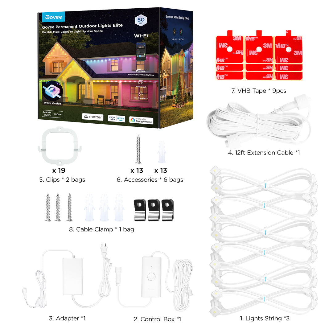 Govee - Wi-Fi RGBIC Outdoor Permanent String Lights 50ft - White_2