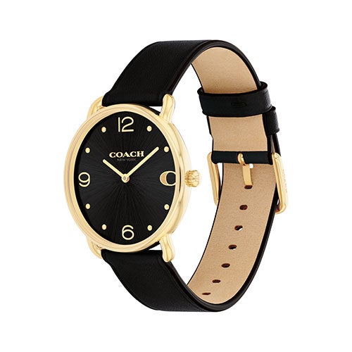 Ladies' Elliot Gold & Black Leather Strap Watch, Black Dial_0