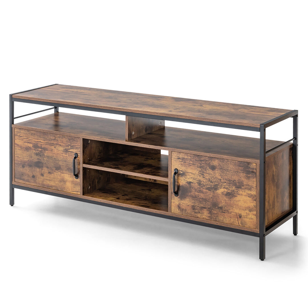 Costway - Industrial TV Stand for TVs up to 65'' Media Center w/ Cabinets & Adjustable Shelf - Rustic Brown_9