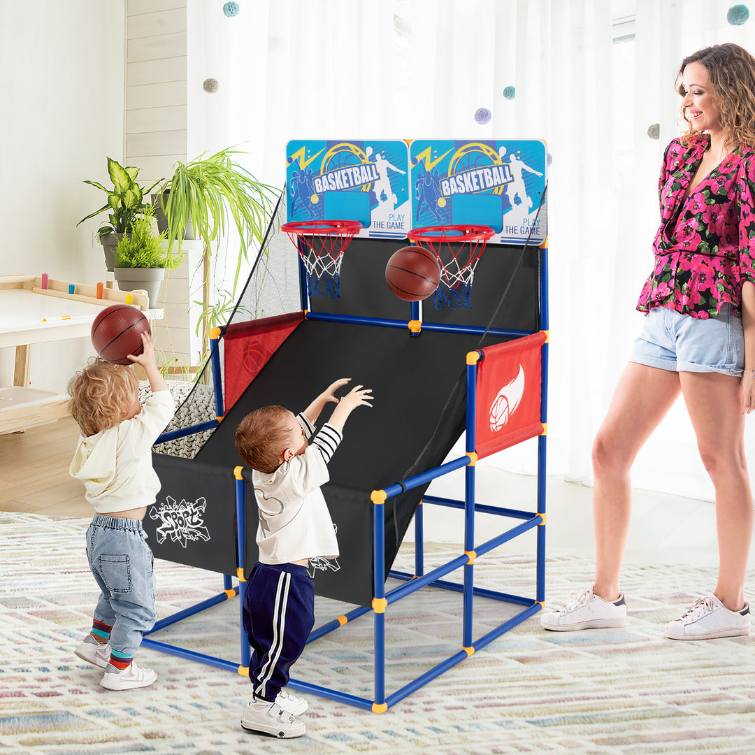 Costway - Kids Dual Shot Basketball Arcade Game w/4 Balls Pump Easy Quick Assembling Gift - Black/Blue/Red_1