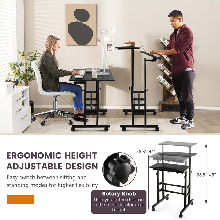 Costway - Mobile Standing Desk Rolling Adjustable Laptop Cart Home Office - Black_6